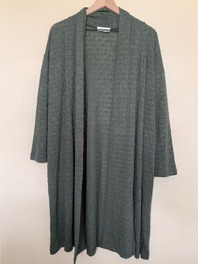 Carly Jean Los Angeles Olive Green Open Front Ribbed Cardigan